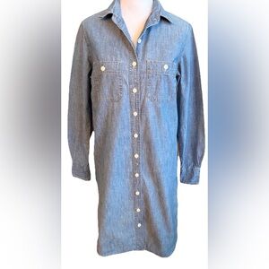 J.CREW Chambray Blue Denim Long Sleeve Button Front Shirt Dress Size XS